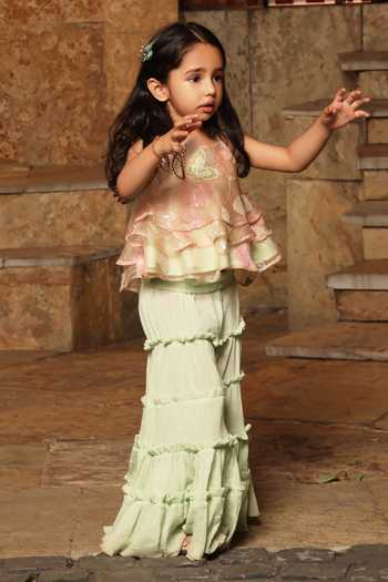 FAYON KIDS Butterfly Embroidered Top & Sharara Set 