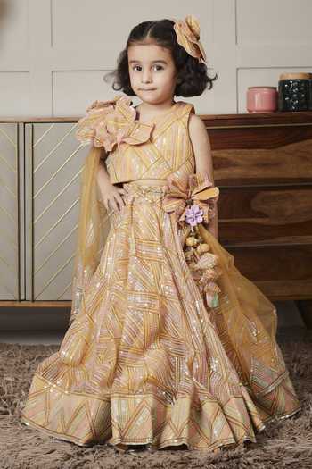 FAYON KIDS Embroidered Crop Top & Skirt Set 