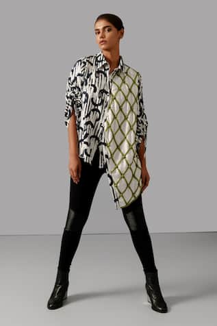 Devina Juneja Geometric Print Asymmetric Shirt 