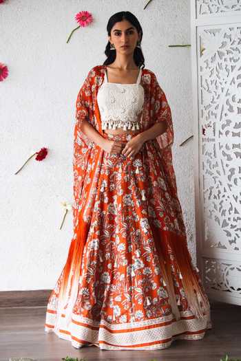 Shachi Sood Floral Print Cape & Lehenga Set 