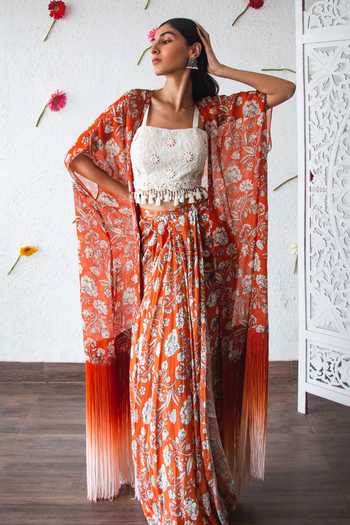 Shachi Sood Pleated Floral Print Skirt & Cape Skirt 