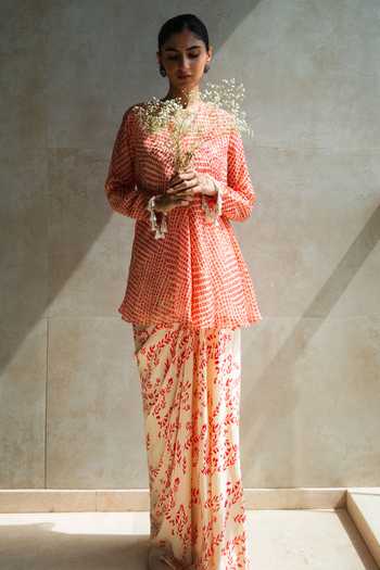 Shachi Sood Organza Top & Pleated Skirt Set 