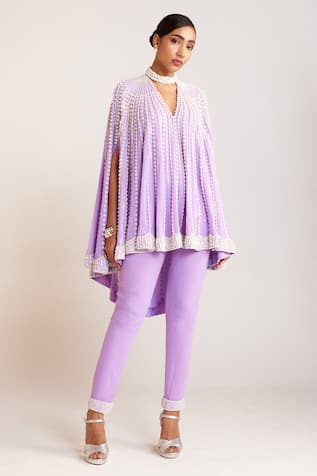 Vvani by Vani Vats Pearl Embellished Cape Pant Set 