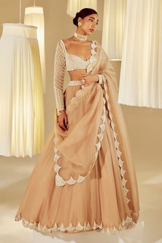 Vvani by Vani Vats Pearl Work Sweetheart Neck Blouse Lehenga Set 