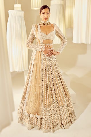 Vvani by Vani Vats Chandelier Pearl Embellished Bridal Lehenga Set 