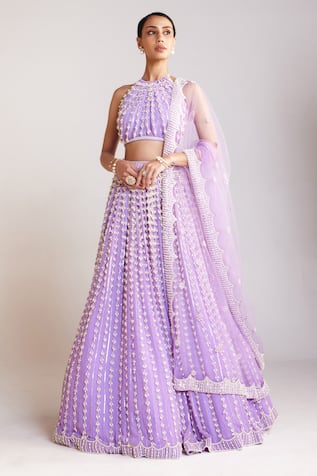 Vvani by Vani Vats Chandelier Pearl Embroidered Skirt Set 