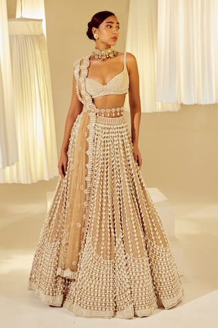 Vvani by Vani Vats Chandelier Pearl Embellished Bridal Lehenga Set 