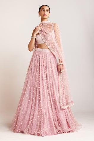 Vvani by Vani Vats Dense Scattered Pearl Embellished Bridal Lehenga Set 