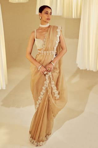 Vvani by Vani Vats Organza Saree With Pearl Embellished Blouse 