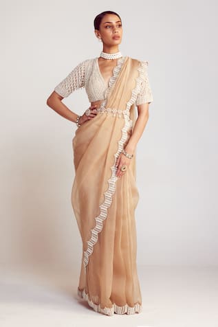 Vvani by Vani Vats Saree With Pearl Drop Embellished Blouse 