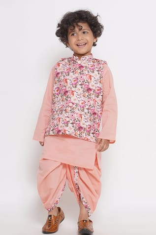 Floral Printed Kurta Set With Nehru Jacket 