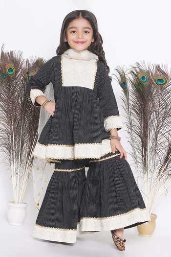 Little Bansi Embroidered Cotton Kurta Sharara Set 
