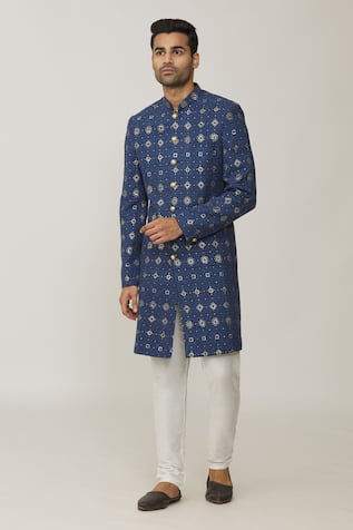 Full Sleeve Lucknowi Embroidered Sherwani Set For Kids
