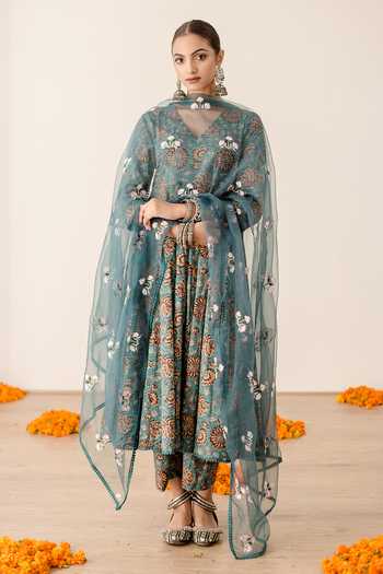 Gulabo Jaipur Rubal Floral Hand Block Print Anarkali Pant Set 