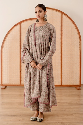 Gulabo Jaipur Abaya Floral Block Print Anarkali Pant Set