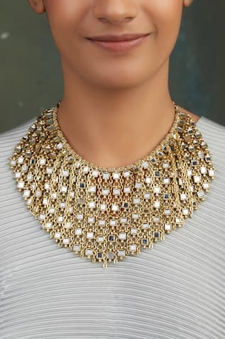 Mirror Studded Layered Waterfall Necklace 
