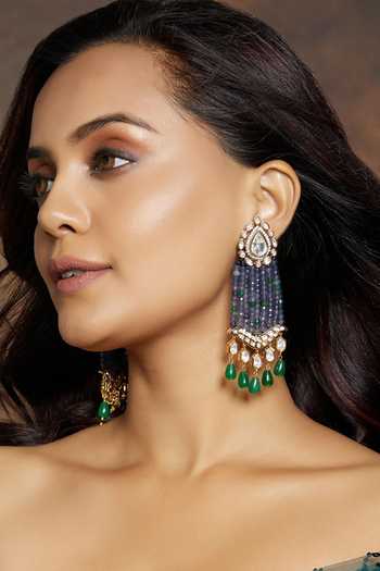 Joules by Radhika Agate Beads Embellished Dangler Earrings 