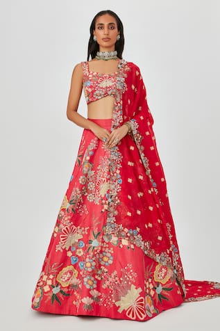 Aisha Rao Zahra Floral Embellished 10 Kali Bridal Lehenga Set 