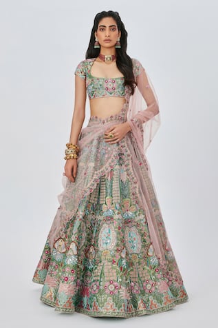 Aisha Rao Parisa Floral Embellished 12 Kali Bridal Lehenga Set 