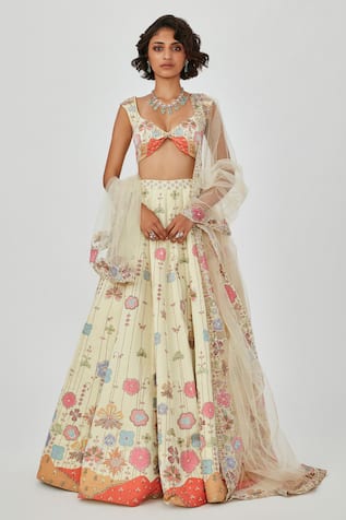 Aisha Rao Floral Print & Embellished 10 Kali Bridal Lehenga Set 