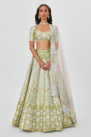 Aisha Rao Ziba Floral Embellished 12 Kali Bridal Lehenga Set 