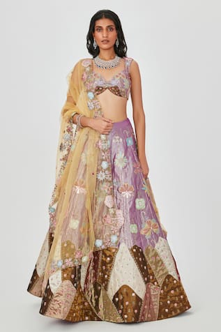 Aisha Rao Sahar Floral Patchwork 10 Kali Bridal Lehenga Set 