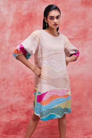 Pankaj & Nidhi Dune Graphic Landscape Print Dress 