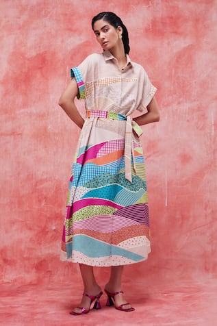Pankaj & Nidhi Dune Printed Boxy Shirt Dress 