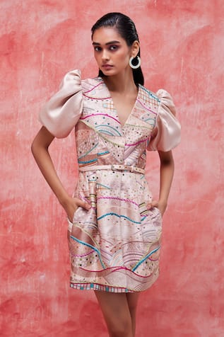 Pankaj & Nidhi Dune Structured Printed Dress 