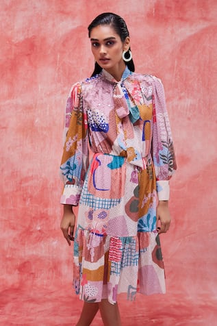 Pankaj & Nidhi Faith Abstract Print Tiered Dress 