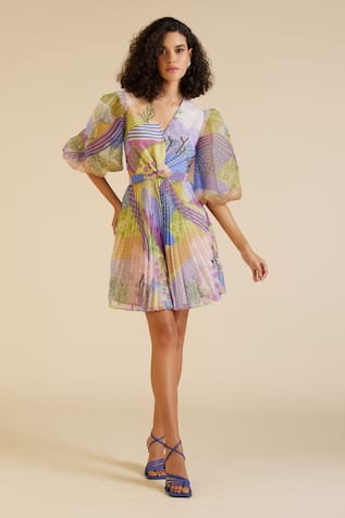 Pankaj & Nidhi Lyric Printed Balloon Sleeve Dress 