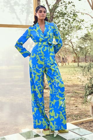 Pankaj & Nidhi Cleo Wide Leg Floral Print Jumpsuit 