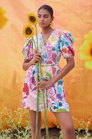 Pankaj & Nidhi Joyce Vivid Floral Print Dress 