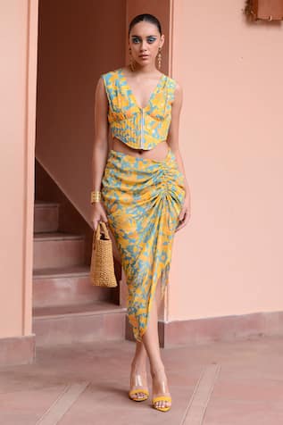 Rishi and Vibhuti Pineapple Corset Top & Skirt Co-ord Set 