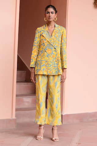 Rishi and Vibhuti Floral Pattern Blazer & Pant Power Suit Set 