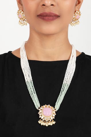 Sica Jewellery Rose Quartz Embellished Long Necklace Set 