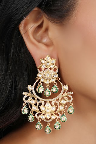 Sica Jewellery Moissanite Polki Embellished Chandelier Earrings 