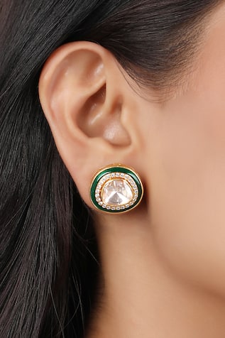 Sica Jewellery Moissanite Polki Embellished Stud Earrings 