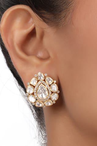 Sica Jewellery Moissanite Polki Embellished Pear Studs 