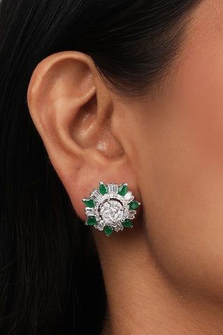 Sica Jewellery Emerald Cubic Zirconia Embellished Stud Earrings 