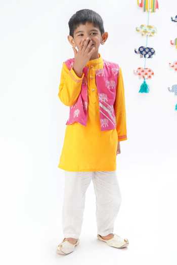 Lil Drama Elephant Printed Jacket Kurta Set 