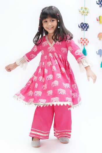 Lil Drama Elephant Print Anarkali With Pant 