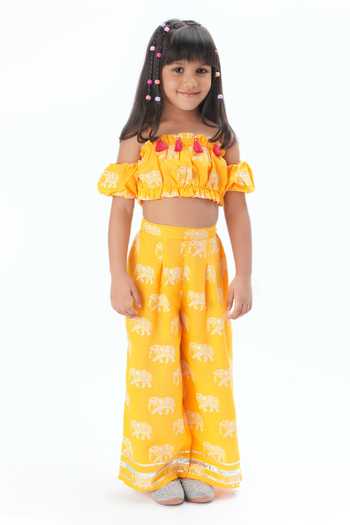 Lil Drama Elephant Print Cold Shoulder Pant Set 