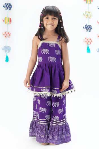 Lil Drama Elephant Print Kurta With Sharara 