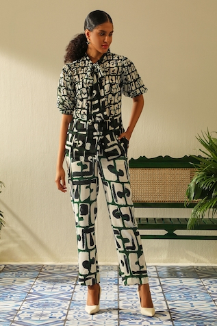 Label Deepika Nagpal Casey Geometric Print Shirt & Pant Set