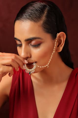 Gold Tone Floral Pearl Nose Ring 