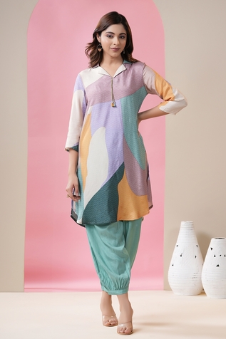 Buy Samyukta Singhania Grey Art Silk Umbrella Sleeve Kurta Set