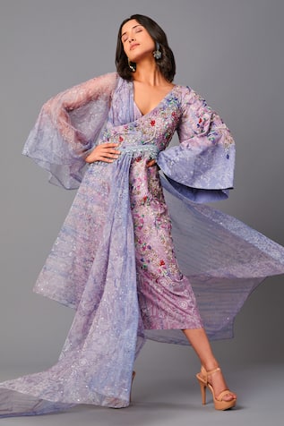 3D Embroidered Draped Dress 