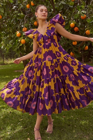 ZiP by Payal & Zinal Velour Cotton Retro Floral Print Dress