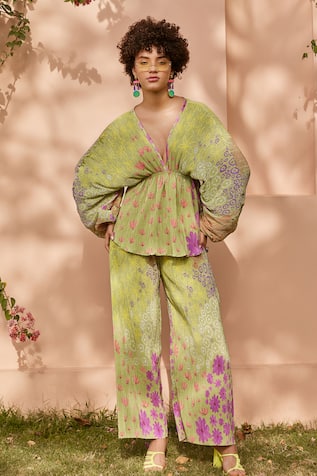 ZiP by Payal & Zinal Kiwi Printed Kaftan & Pant Set 